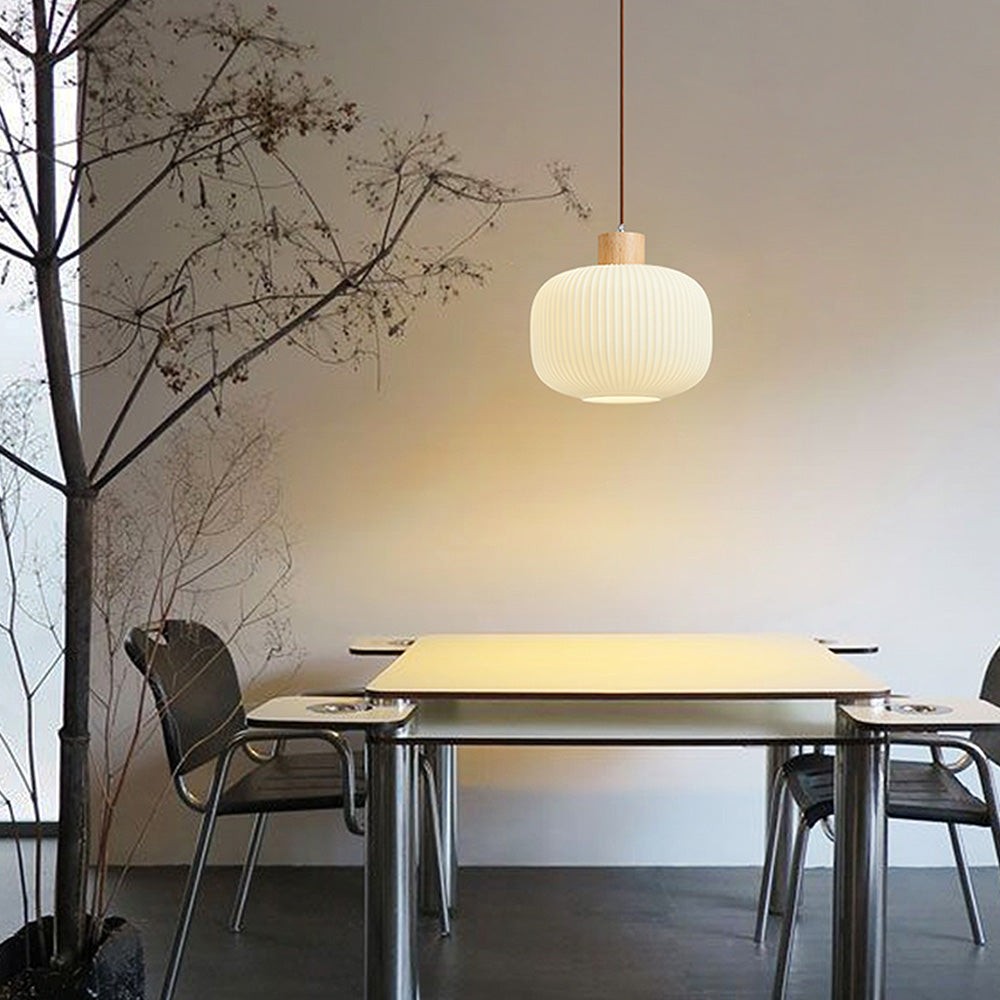 Nordic White Lantern-Like Glass Pendant Lamp K546