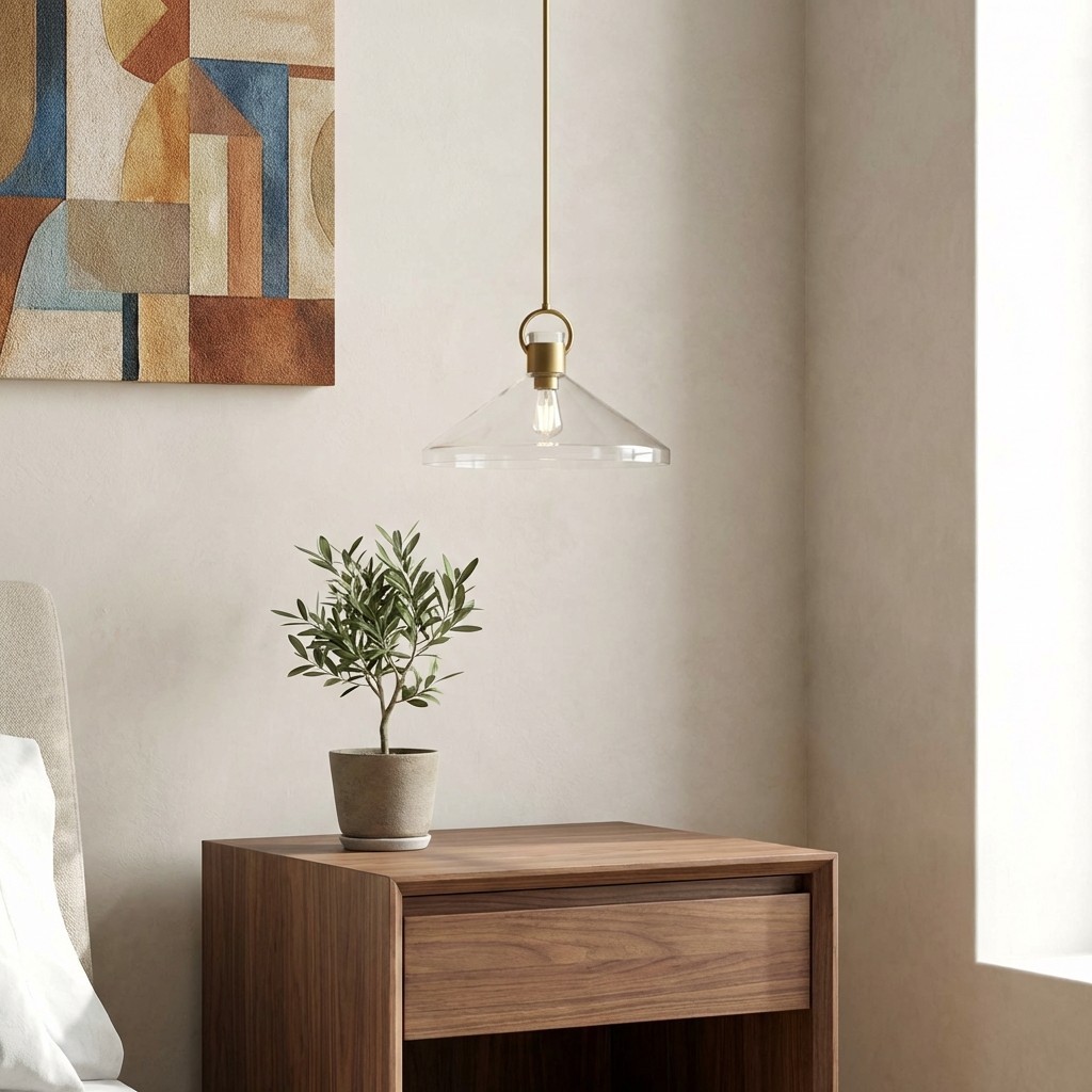 Lumicona Wide Cone Pendant Light - Clear Glass Design with Industrial Style for Kitchens K2229