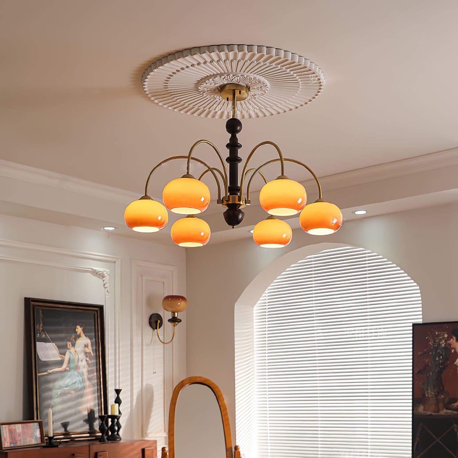 Vintage Bauhaus Persimmon Chandelier K632