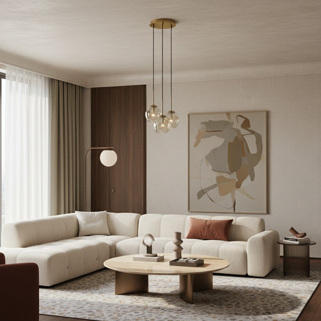 Glissora Hanging Light - Sculptural Cluster Design Tinted Glass and Metal for Entryway K1755
