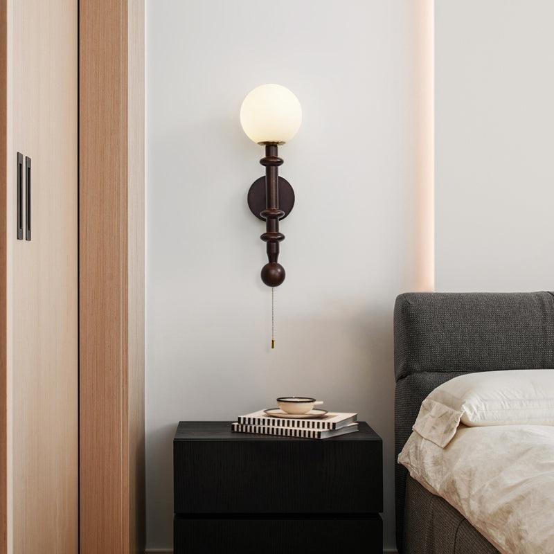 French Simple Vintage Bedside Wooden Glass Wall Lamp K639