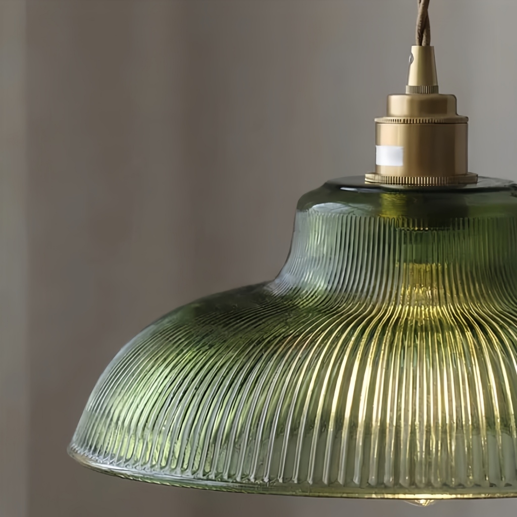 Ribilux Ribbed Pendant Light - Vintage Glass and Metal for Kitchen and Dining Room K2280