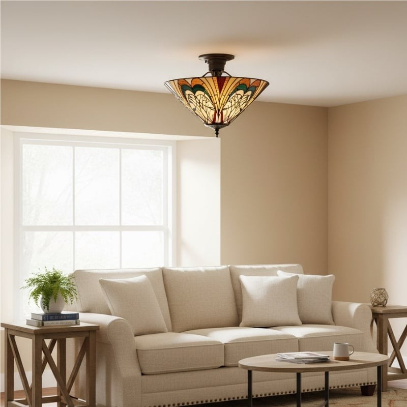 TF Hector Ceiling Light - Handcrafted Stained Glass Design Semi‑Flush or Pendant Fixture for Home K1990