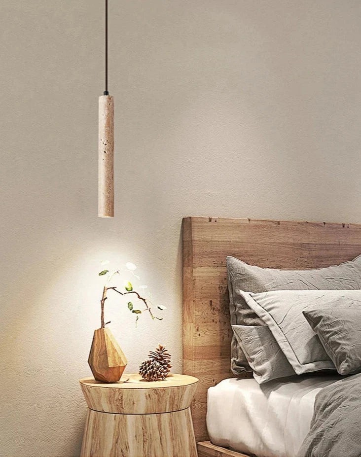 Japanese Wabi Sabi Yellow Travertine Cylinder 1-Light Pendant Light K846