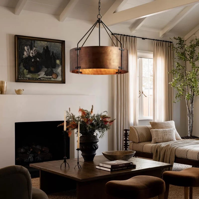 Vintage Brass Drum Pendant Lamp – Aged Metal & Warm Glow K922