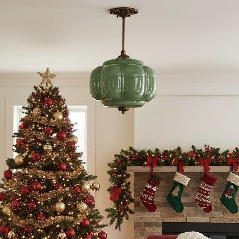 Eloise Vintage Pumpkin Glass Semi-Flush Mount Pendant Light K866