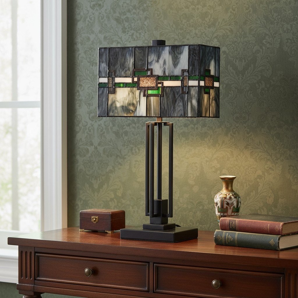 Culletto Stained Glass Table Lamp - Rectangular Geometric Table Lamp for Bedroom and Hallways K1968