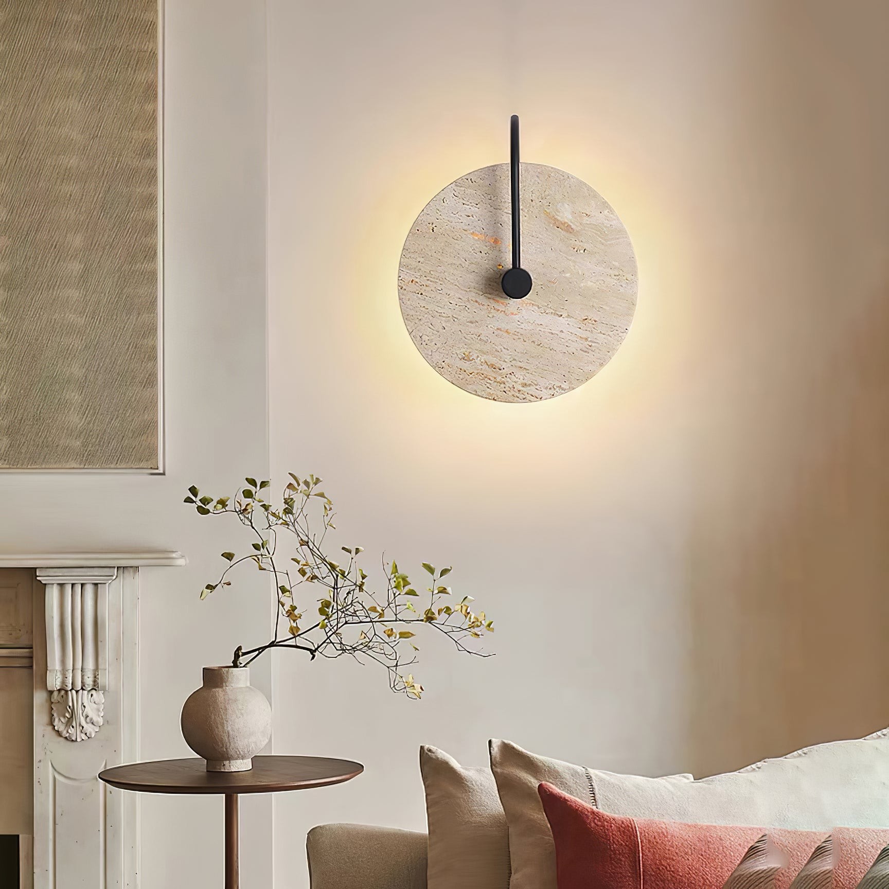 Simple Clock-Shaped Travertine Wall Lamp K652