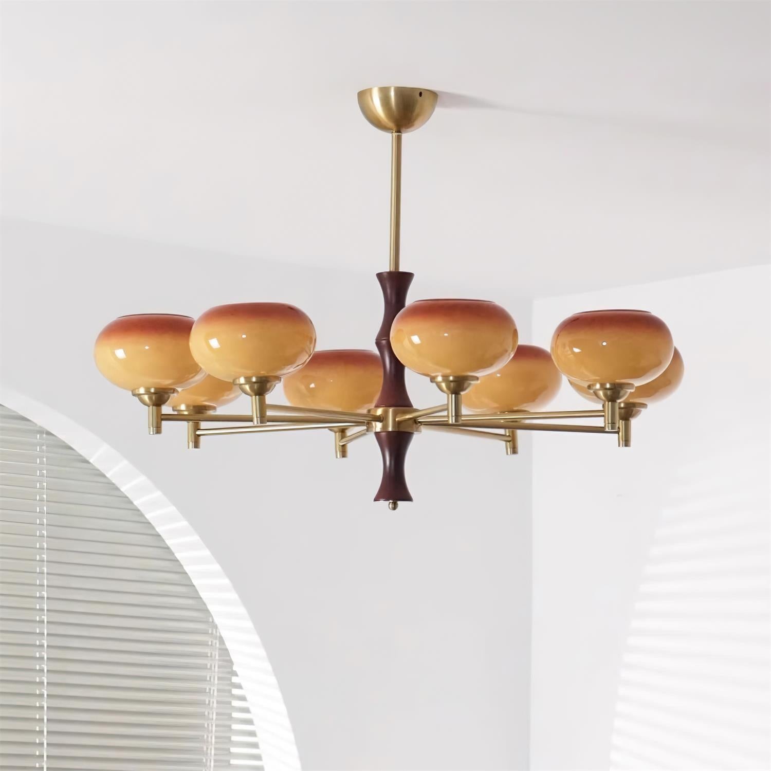 Vintage Mid Century Persimmon Glass Chandelier K757