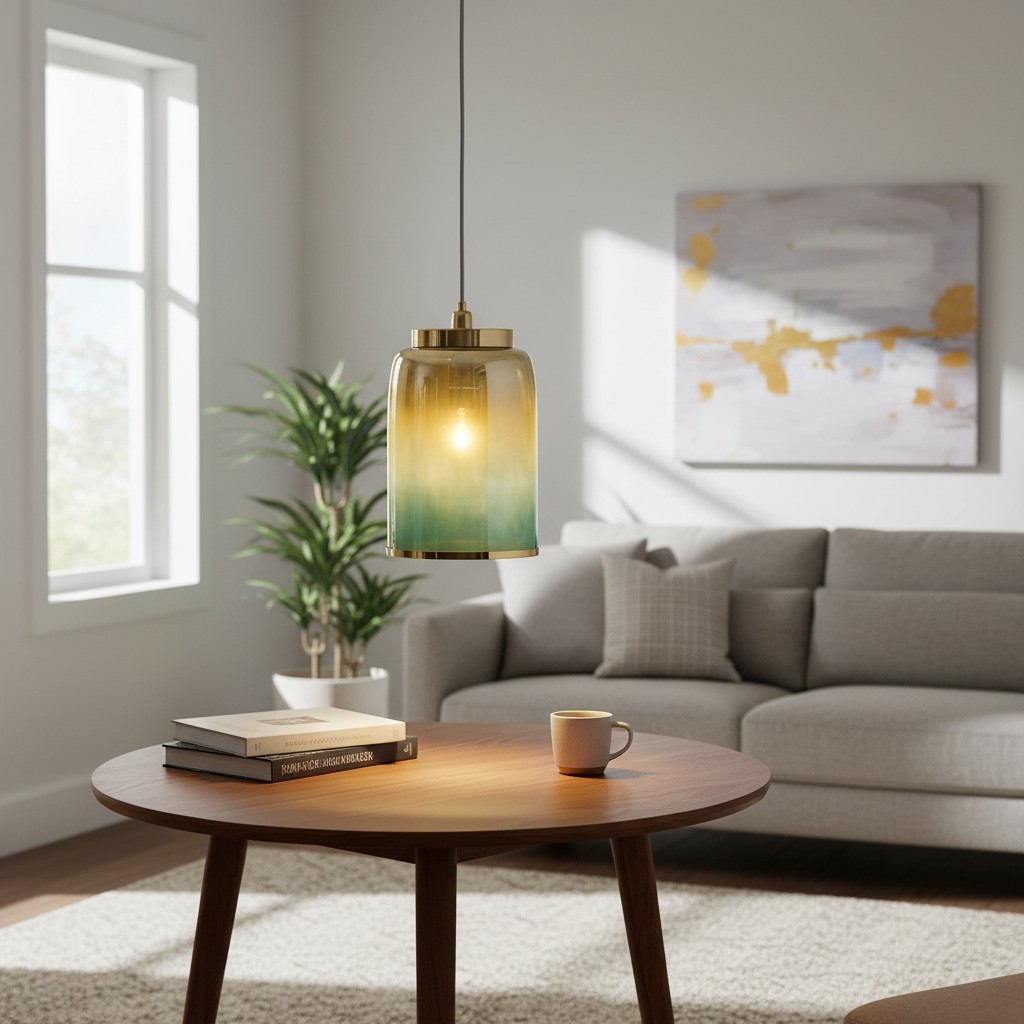 Helvo Elegant Cylinder Pendant Lamp - Hand-Blown Glass Brass Fixture for Entryway K2349