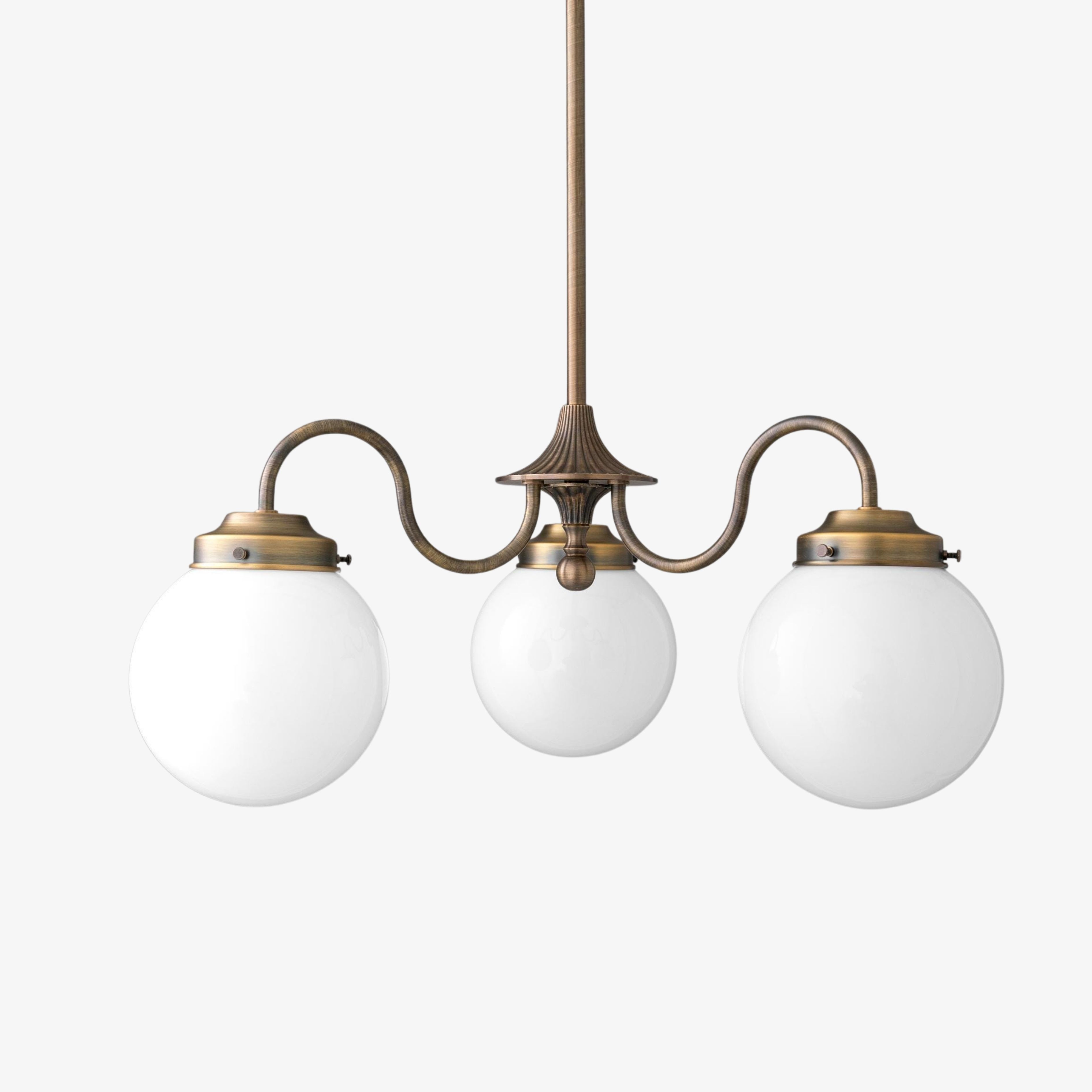 Glorica Glass Vintage Globe Chandelier - Brass 3-Light Frosted Glass Hanging Fixture K1496