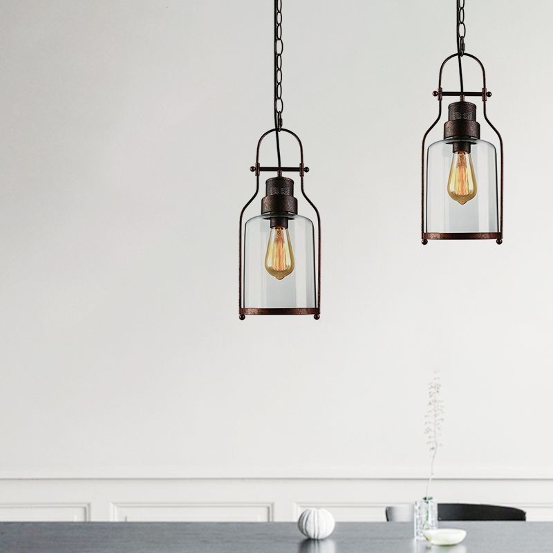 Industrial Vintage Iron Glass Jar 1-Light Pendant Light K843