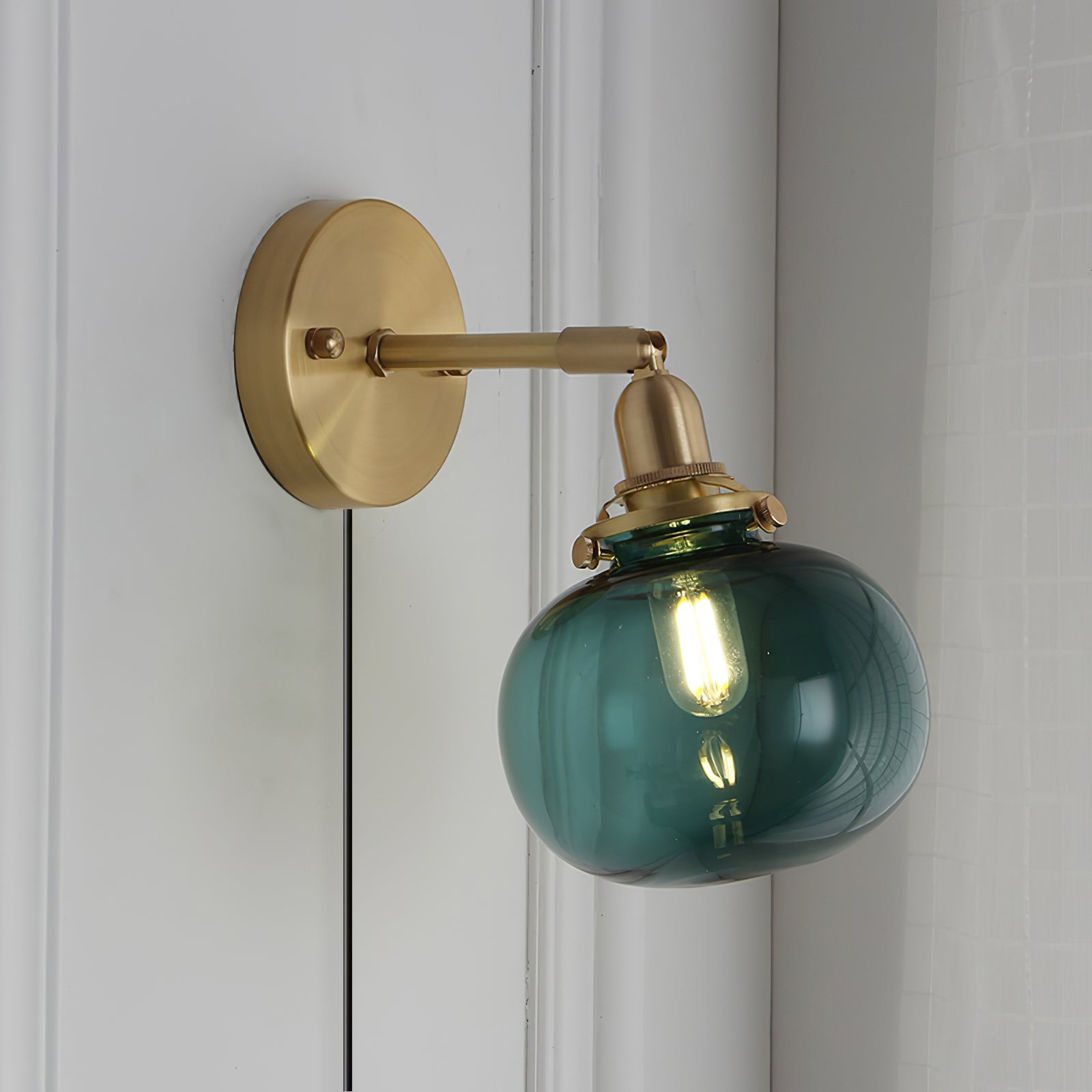 Japanese Style Vintage Brass Glass Wall Lamp K635
