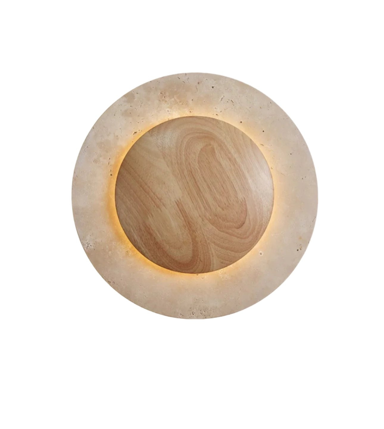 Round Travertine Wood Wall Light D880