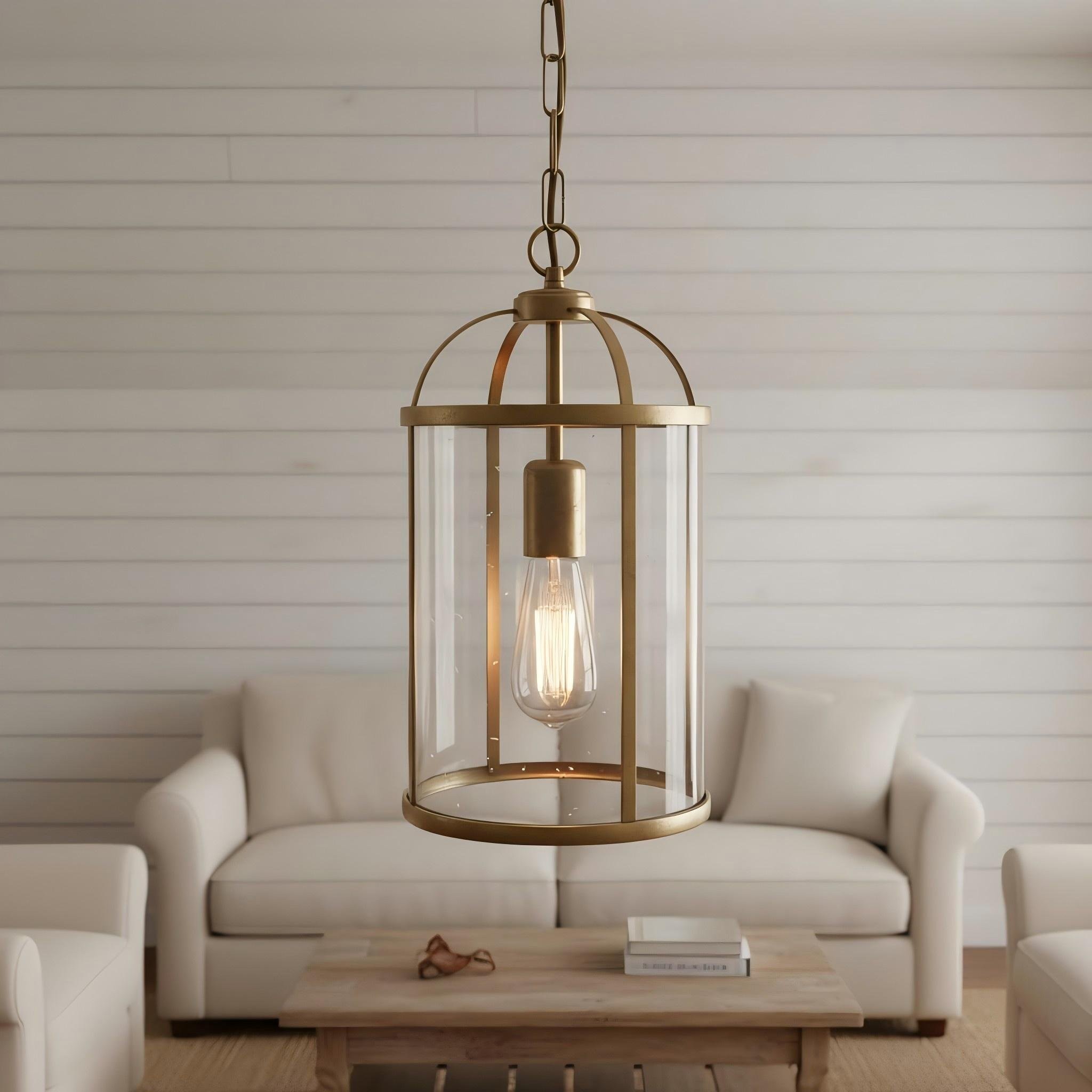 Luxvana Bell Shaped Glass Pendant Light - Industrial Metal Lantern Design Fixture for Kitchen K1833
