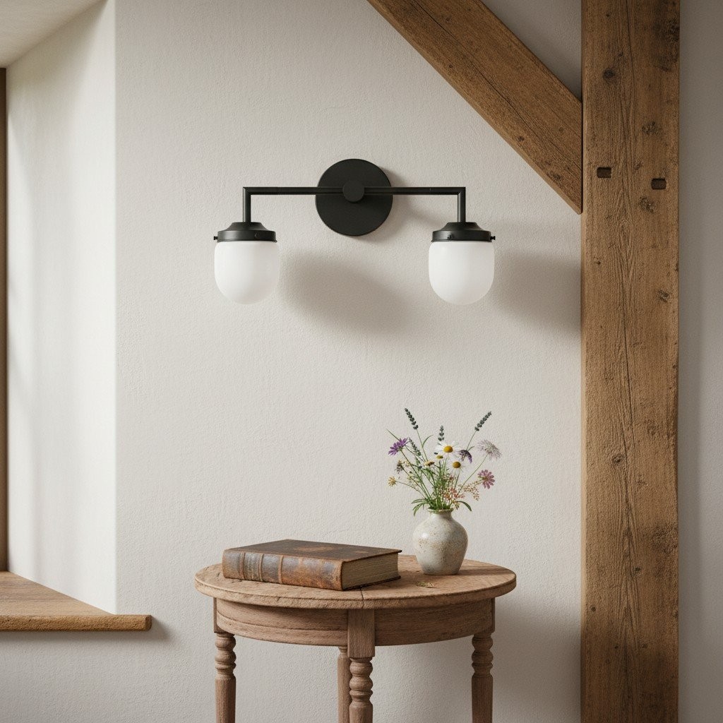 Opalume Double Glass Vanity Light - Retro Industrial Bathroom Wall Lamp K1424