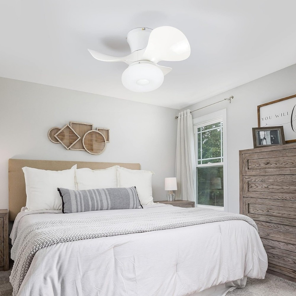 Modern Cream Quiet Led Ceiling Fan Light For Bedroom K1113
