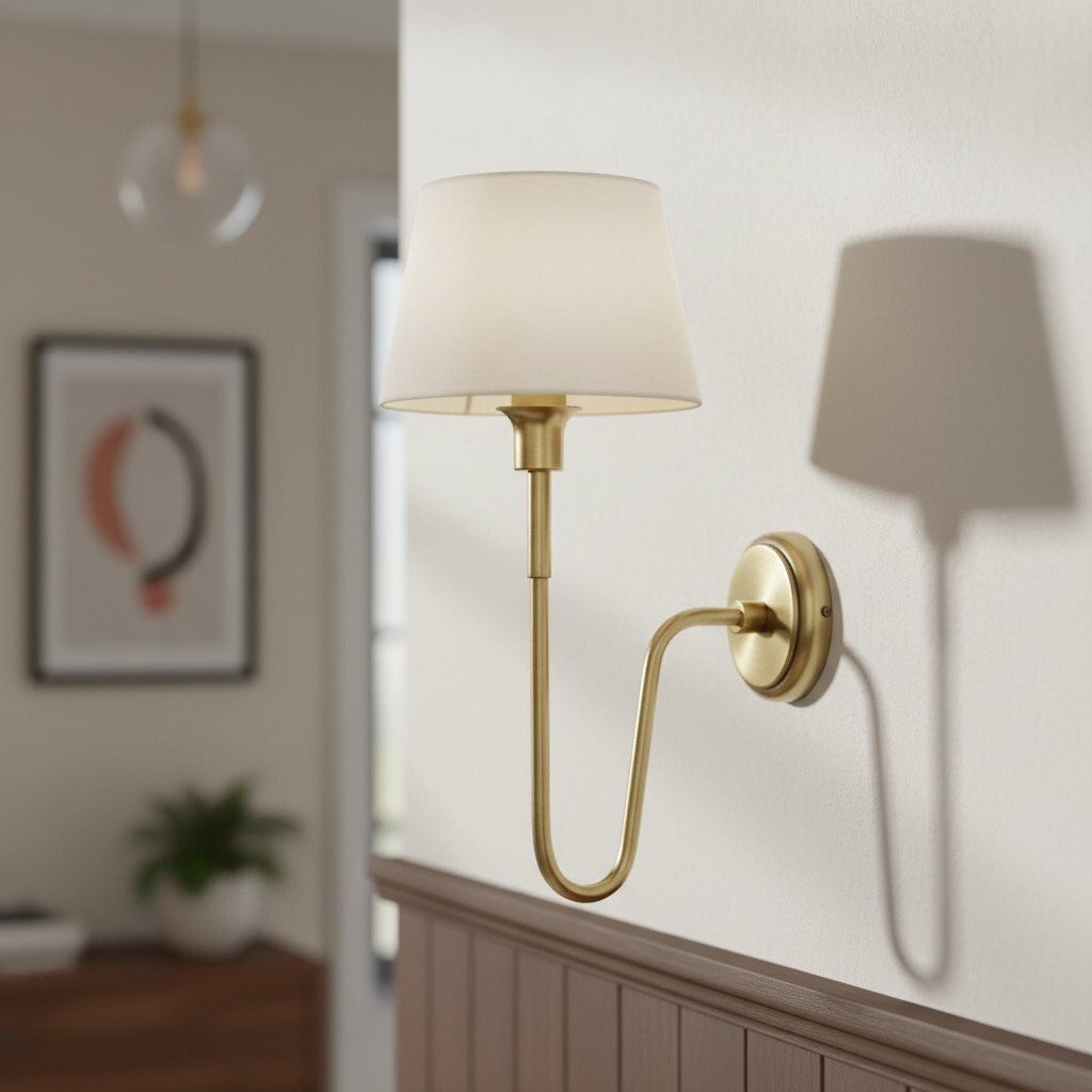 Ivoralux Tapered Fabric Wall Light - Modern Classic Curved Arm Sconce K1916