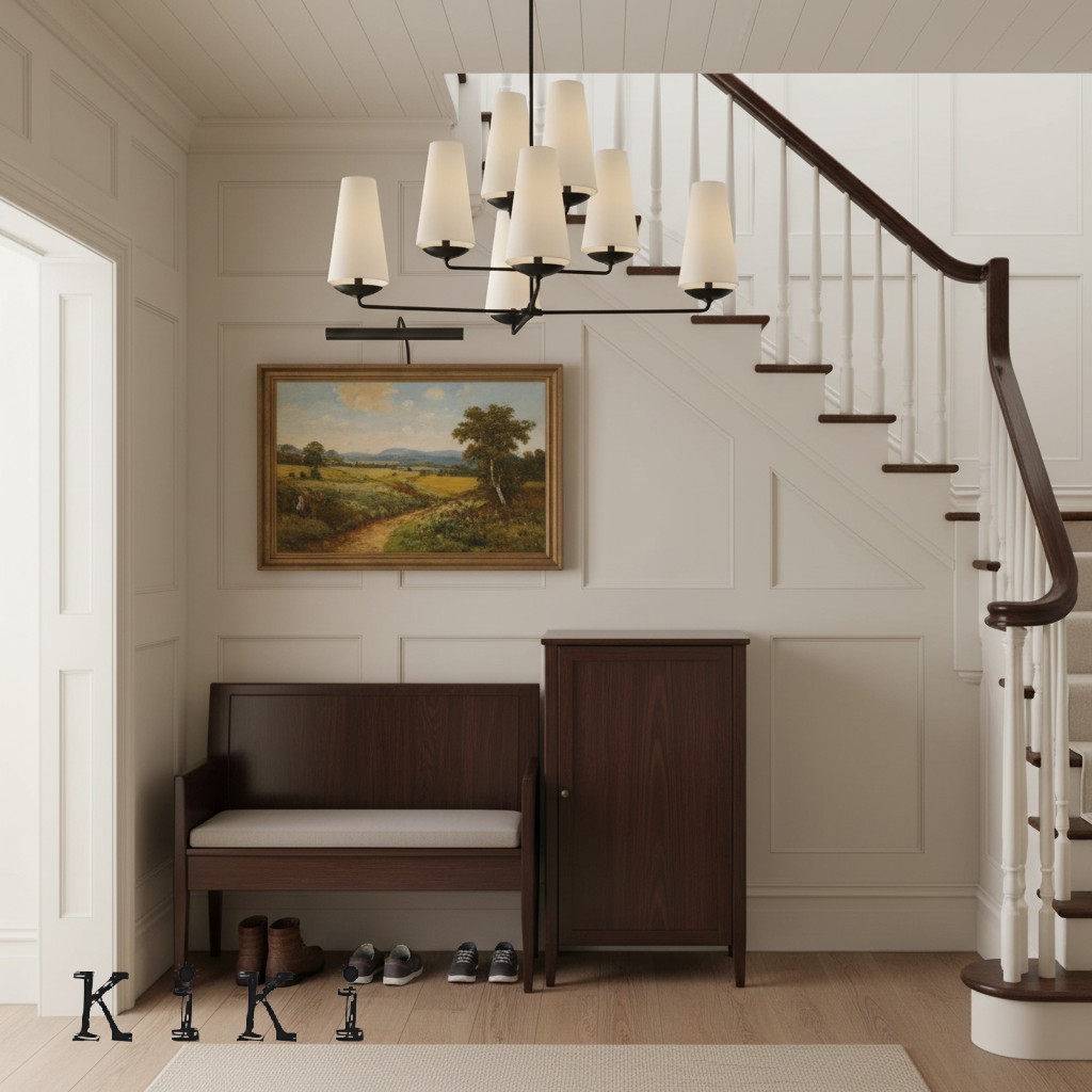 VertiFount Vertical Cascading Chandelier - Multi-Level Linen Shades For Stairwells & Vaulted Ceilings K1199
