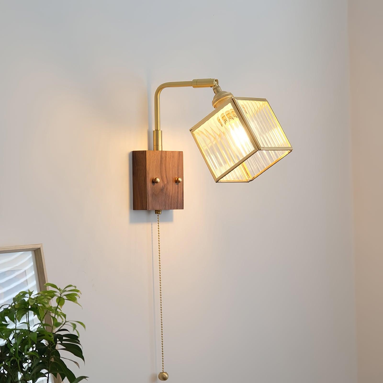 Square Glass Adjustable Wooden Wall Lamp K541