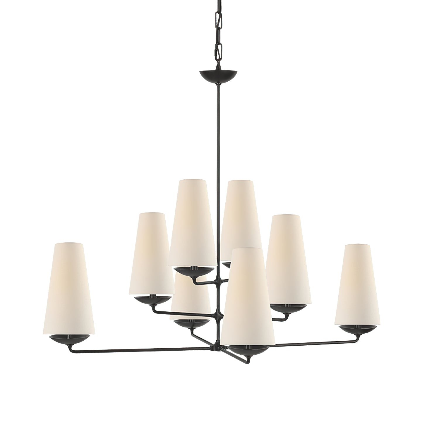 VertiFount Vertical Cascading Chandelier - Multi-Level Linen Shades For Stairwells & Vaulted Ceilings K1199