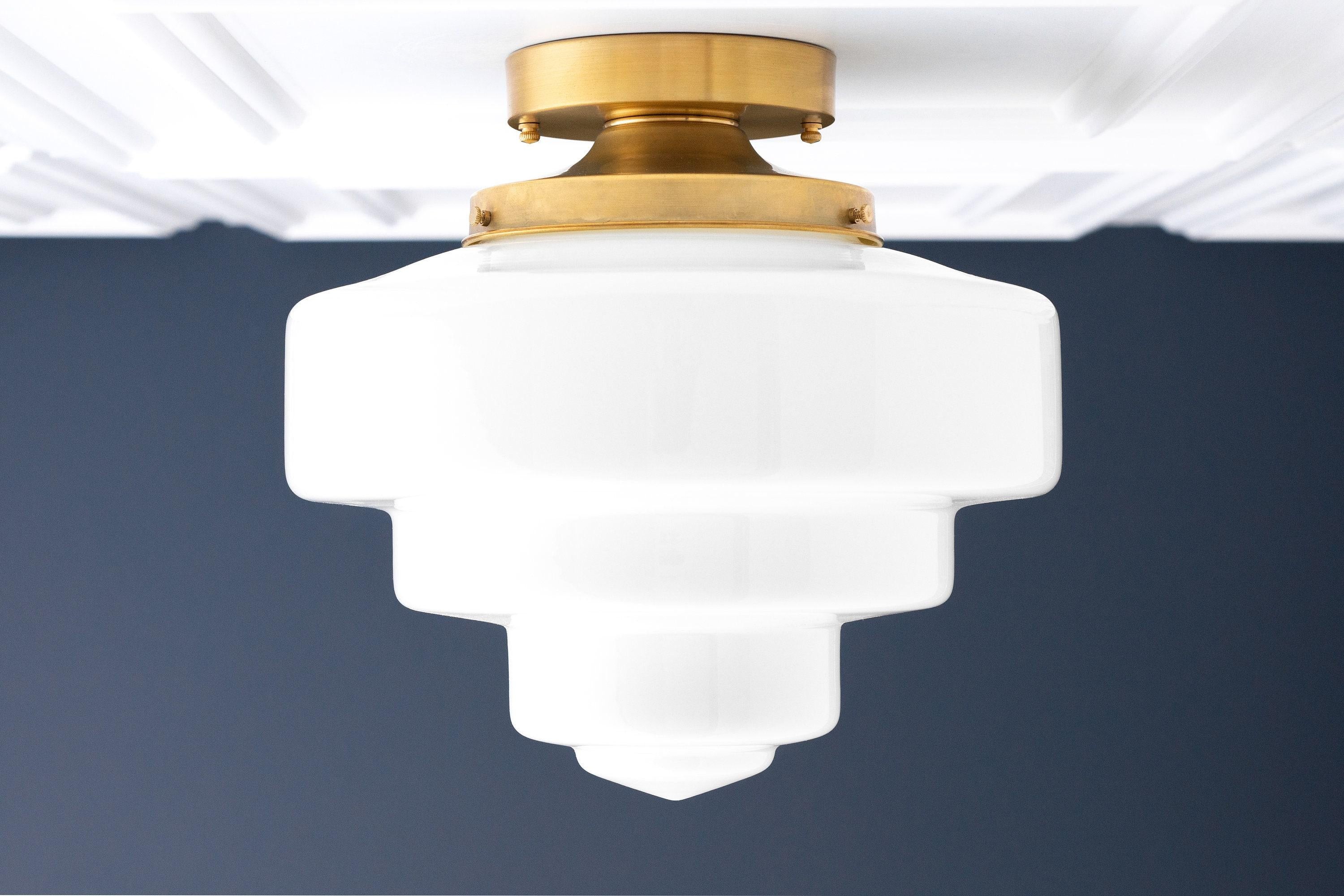 Geotower Glass Brass Ceiling Lamp – Handblown Opal Glass Globe Light K1552