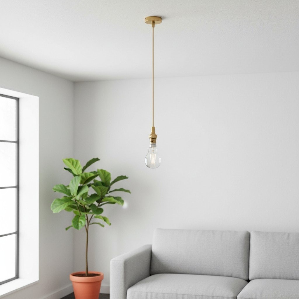 Plaitar Modern Brass Pendant Light - Minimalist Ceiling Fixture with Braided Cord for Hallways K1963