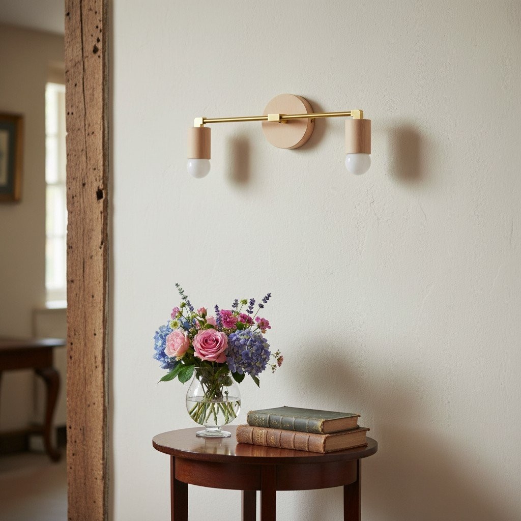 Mobilux Line Wood and Vanity Light - Bohemian Bathroom Lighting Fixture K1490