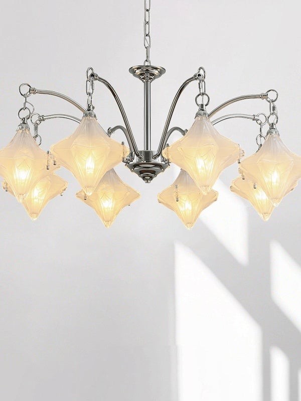 Art Deco Astris Star Chandelier - Frosted Glass Deco Fixture for Dining Room K1564