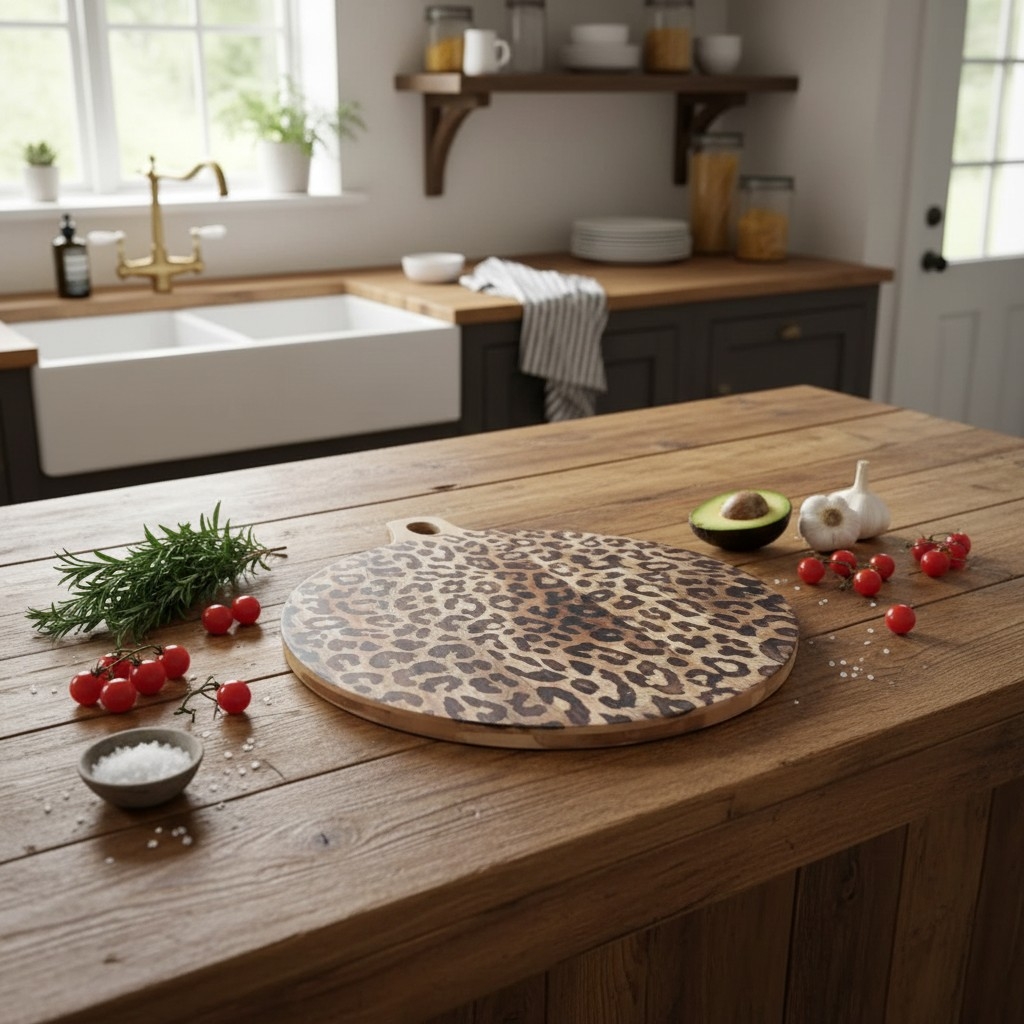 Lepwood Leopard Print Wooden Serving Board for Kitchen Styling and Entertaining K2346