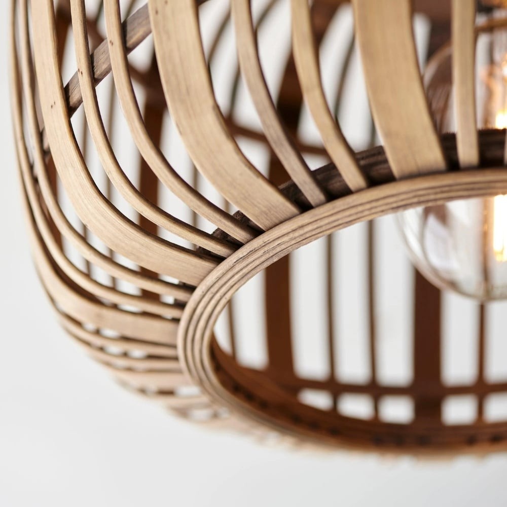 Yumeko Natural Bamboo Flush Ceiling Light - Organic Cage Design Sustainable for Living Room K1946