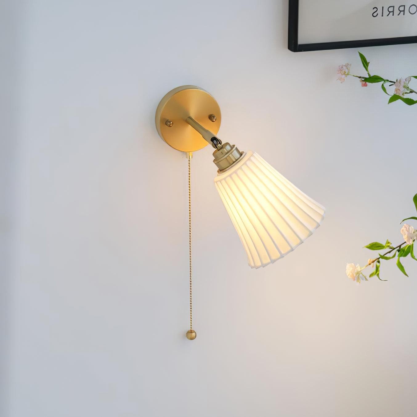 Modern Pull Cord Metal Ceramics Indoor Wall Lamp for Bedroom K730