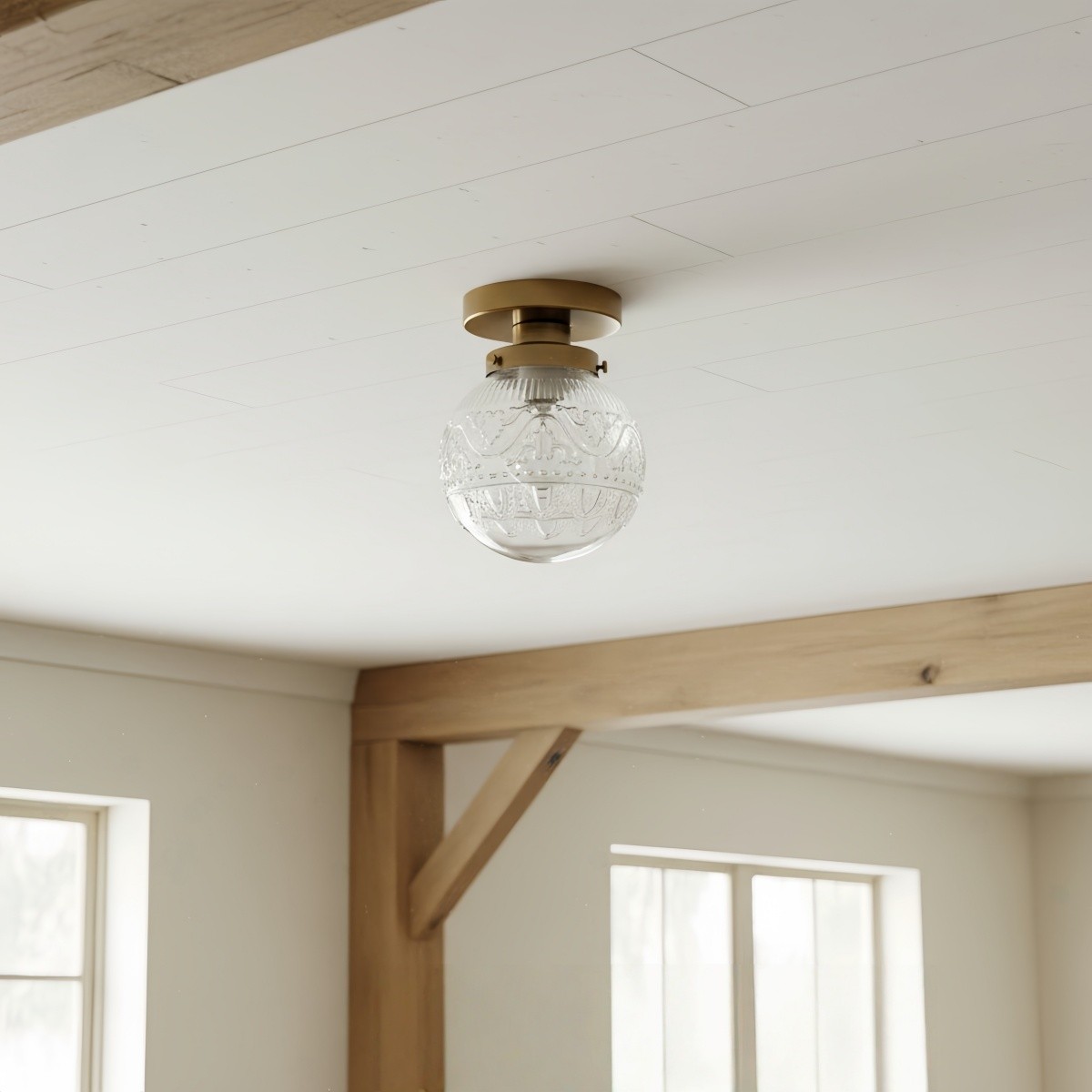 Naveliro Globe Glass Ceiling Light - Modern Embossed Glass Ceiling Lamp for Living Room K2231