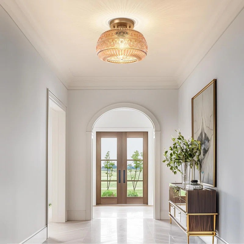 Lurex Floral Pattern Glass Ceiling Lamp - Classic Design Light for Dining Room K838