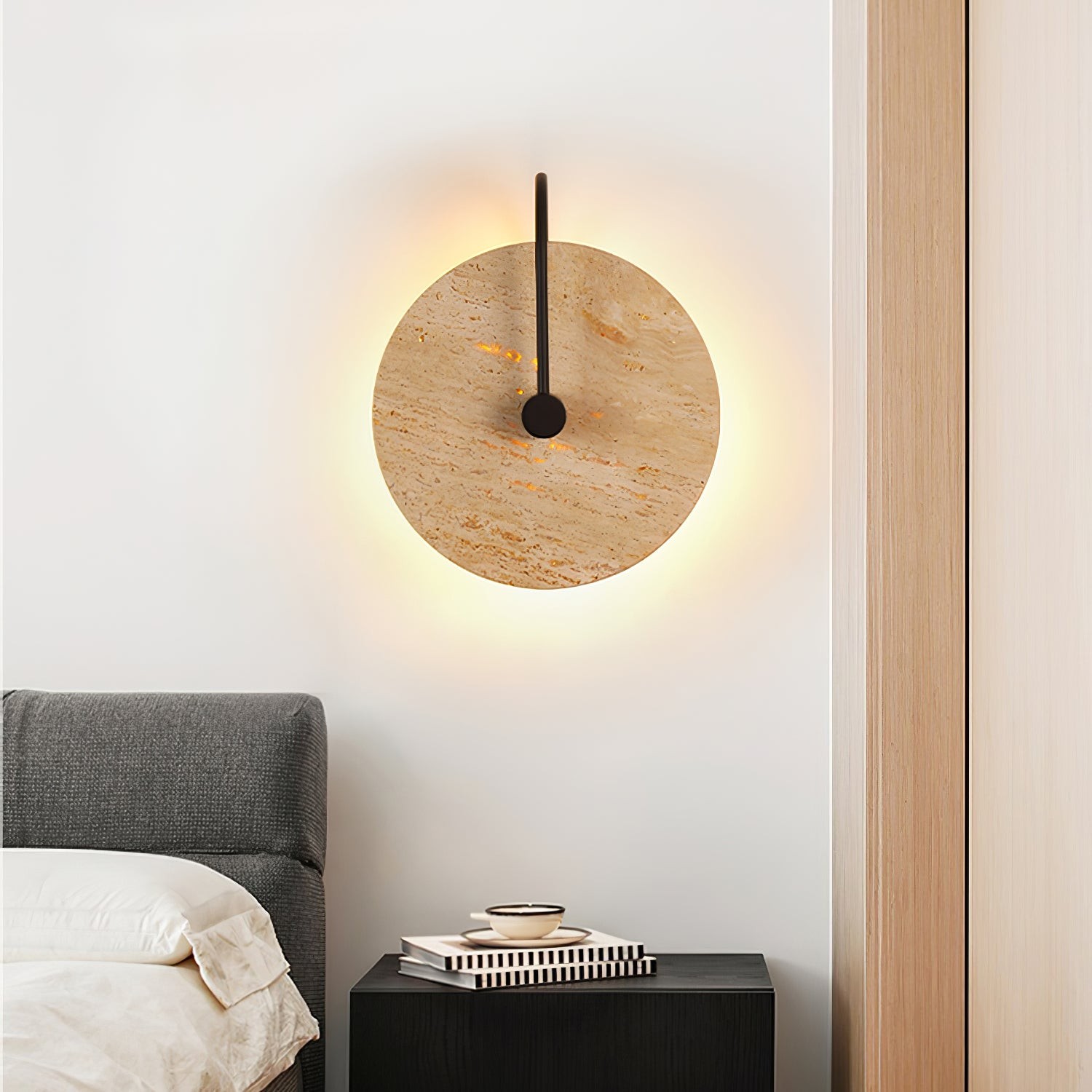 Simple Clock-Shaped Travertine Wall Lamp K652