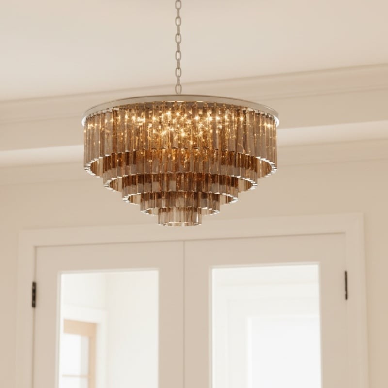 Aurevon Crystal Prism Metal Frame Modern Ceiling Chandelier for Home and Hotel K2071