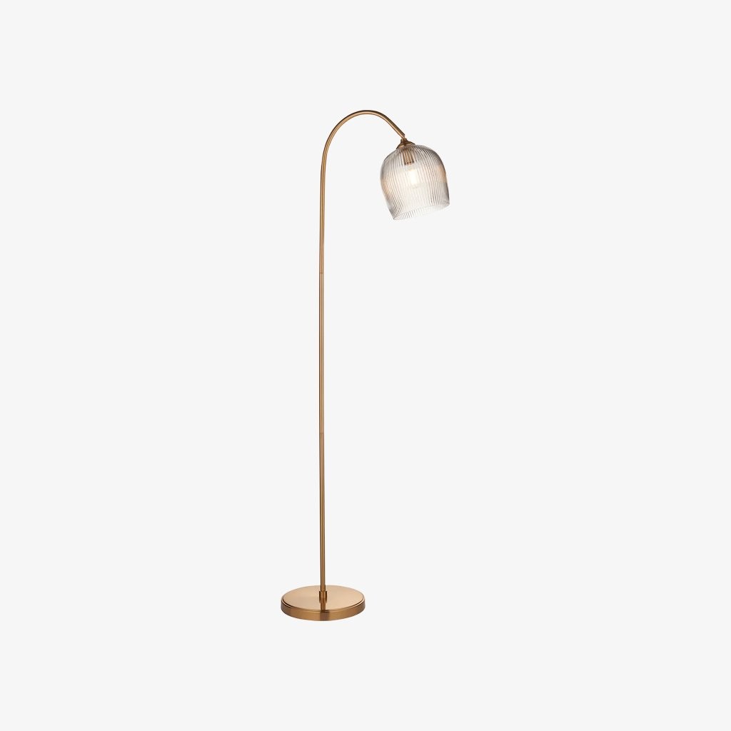 Brazara Adjustable Glass Shade Floor Lamp - Curved Metal Stem for Living Spaces K1864
