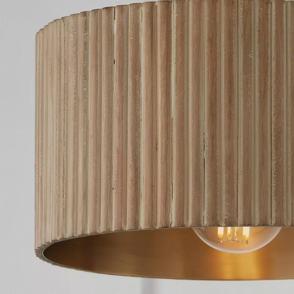 Flutera Fluted Drum Ceiling Light - Farmhouse Textured Flush Mount Lighting for Living and Bedroom K2243
