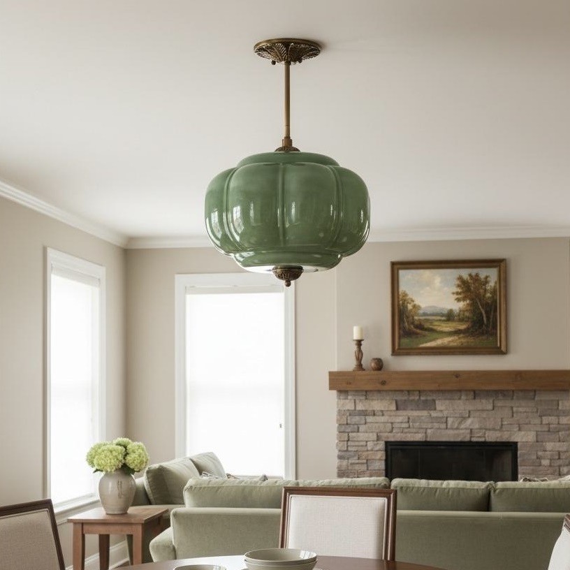 Eloise Vintage Pumpkin Glass Semi-Flush Mount Pendant Light K866