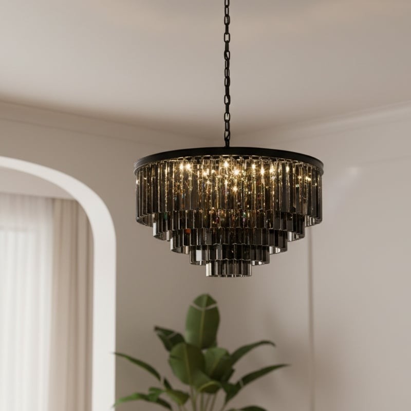 Aurevon Crystal Prism Metal Frame Modern Ceiling Chandelier for Home and Hotel K2071