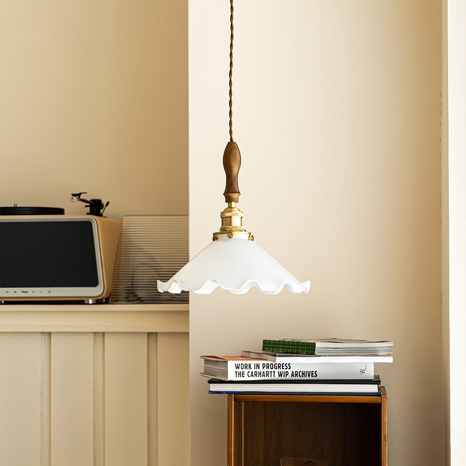 Vintage White Glass Skirted Pendant Lamp K389