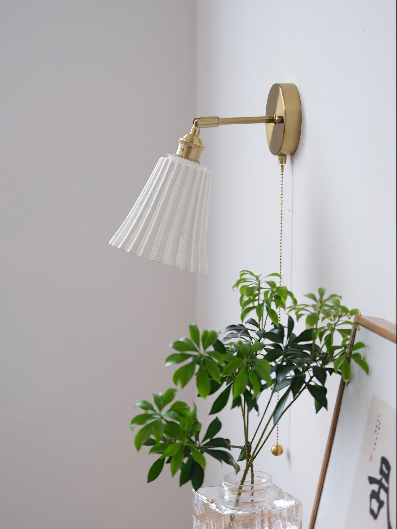 Modern Pull Cord Metal Ceramics Indoor Wall Lamp for Bedroom K730