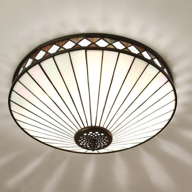 TF Fargo Geometric Flush Mount Light - Handcrafted Art Deco Stained Glass Lamp for Entryway K1982