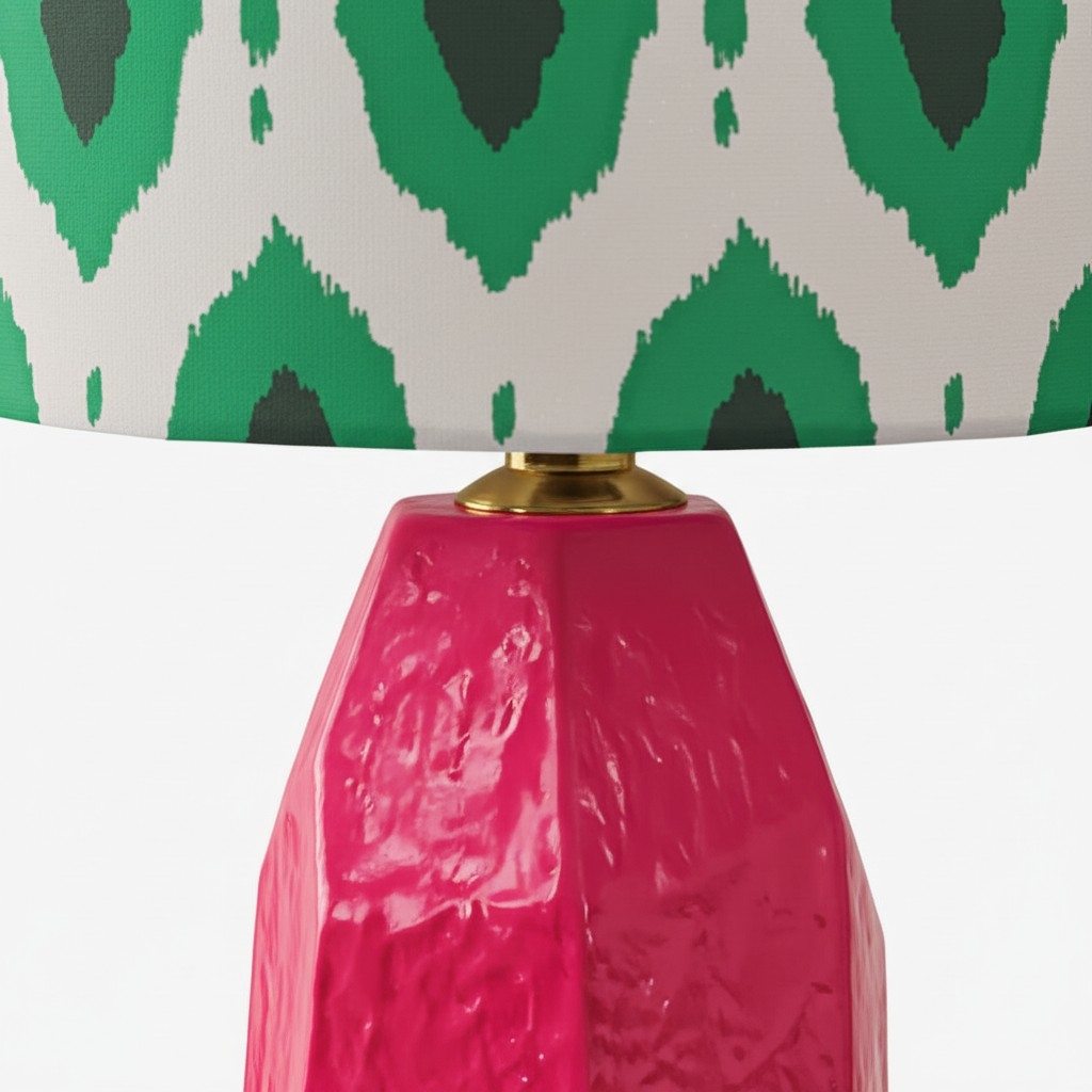 Arivane Ceramic Fabric Shade Table Lamp - Geometric Patterns Shade Table Light for Bedroom K2356