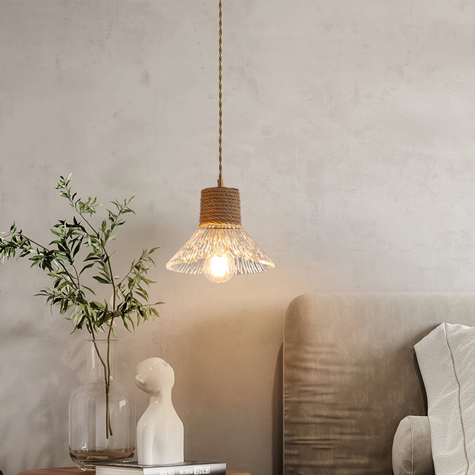 Hemp Rope Glass Pendant Lamp K1031