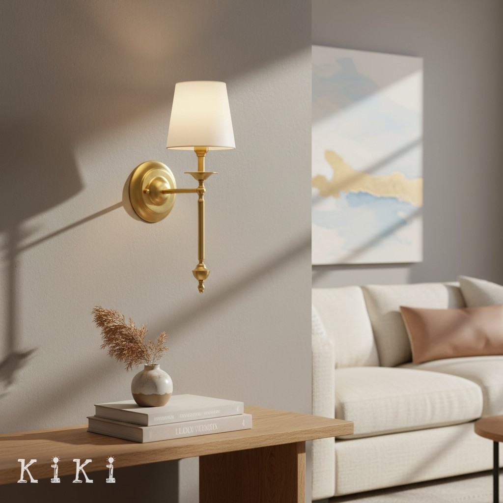 Arcuma Classic Fabric Shade Wall Lamp - Retro Copper Wall Sconce for Living Spaces K2069