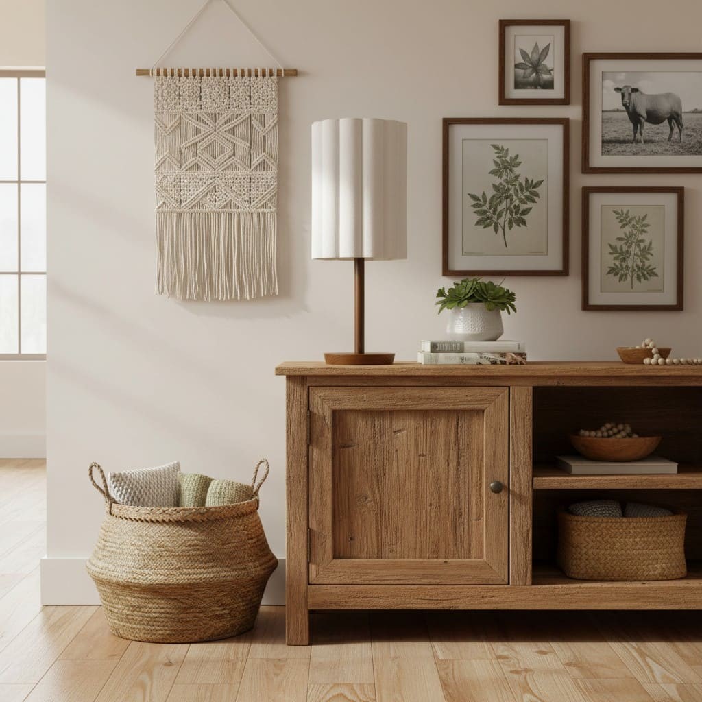 Linbron Table Lamp - Modern Fabric Shade with Wood Base for Bedroom and Living Room K1678