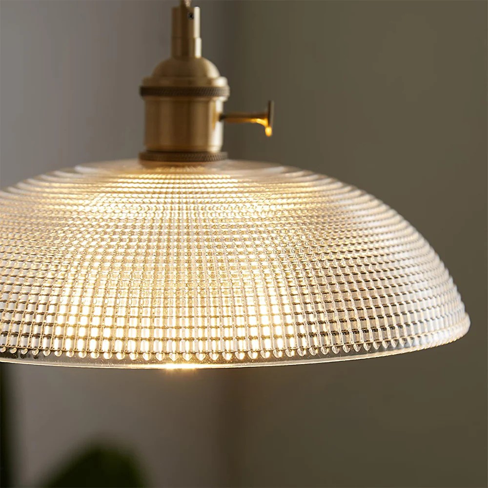 Retro Bowl Ribbed Brass Glass Pendant Light K94