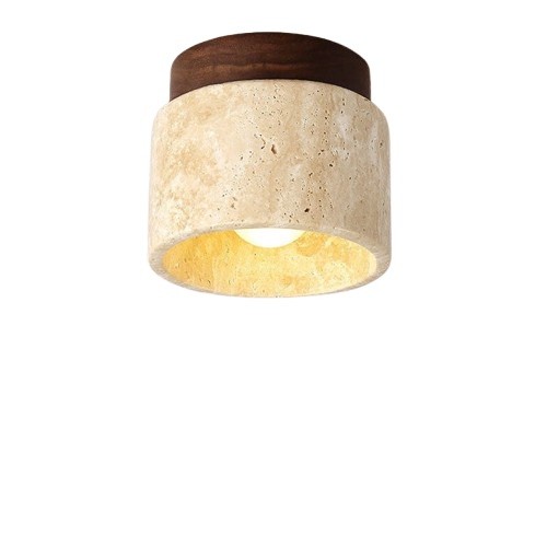 Japanese Minimalist Round Yellow Travertine Shade 1-Light Semi-Flush Mount Ceiling Light K844
