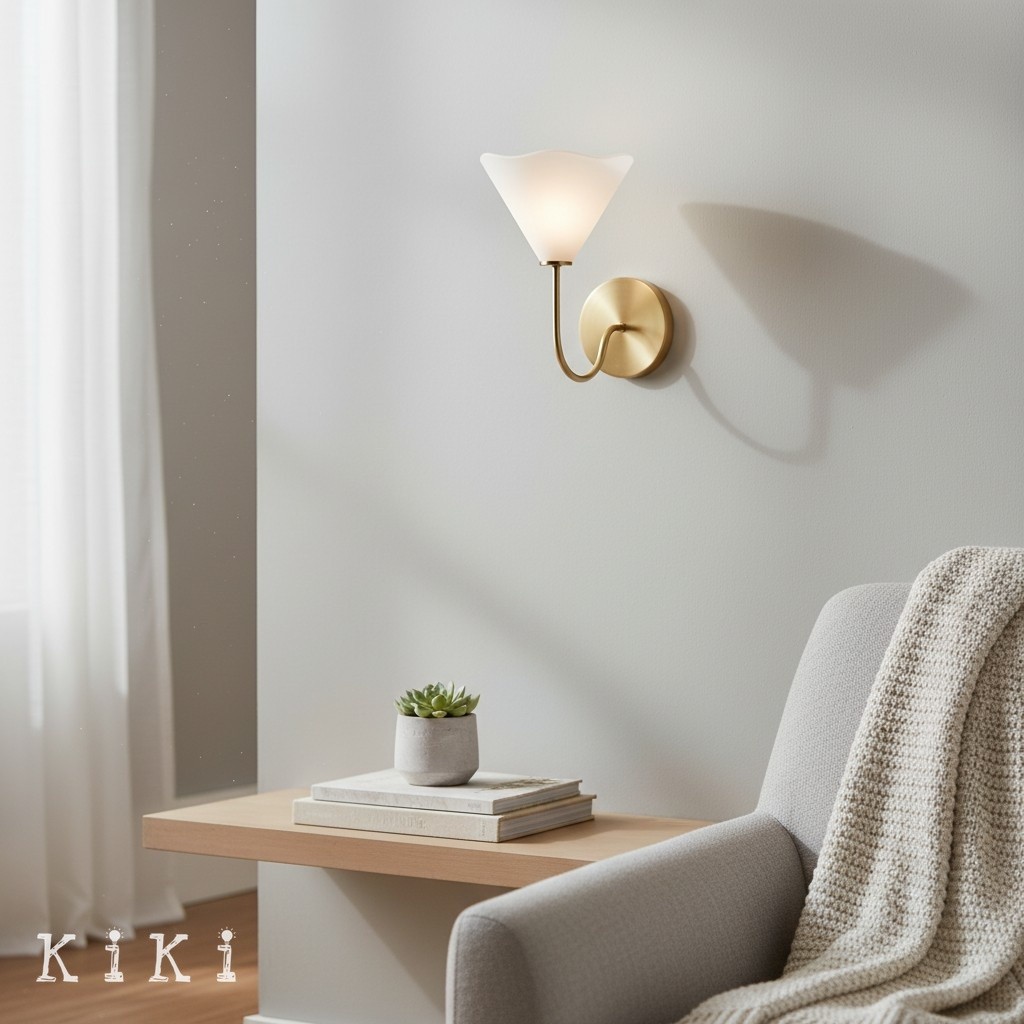 Kysara Brass Fabric Wall Light - Minimalist Flora Sconce for Bedrooms K1644